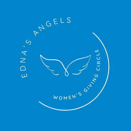 Edna's Angels logo of white wings on a blue background