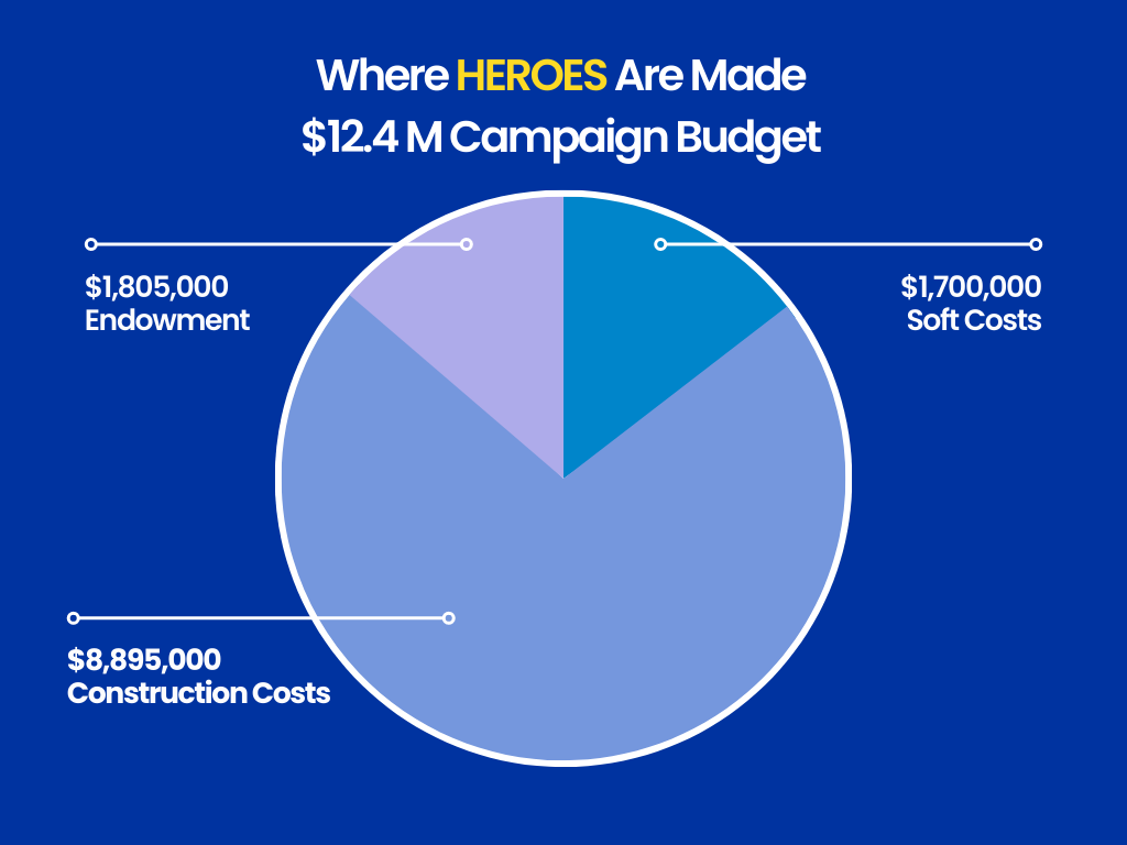 Pie chart showing the allocation of the HEROES 12.4M campaign budget.